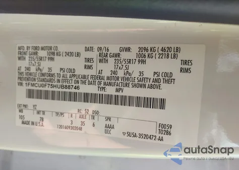 2017 Ford Escape S from USA, damaged, VIN 1FMCU0F75HUB88746